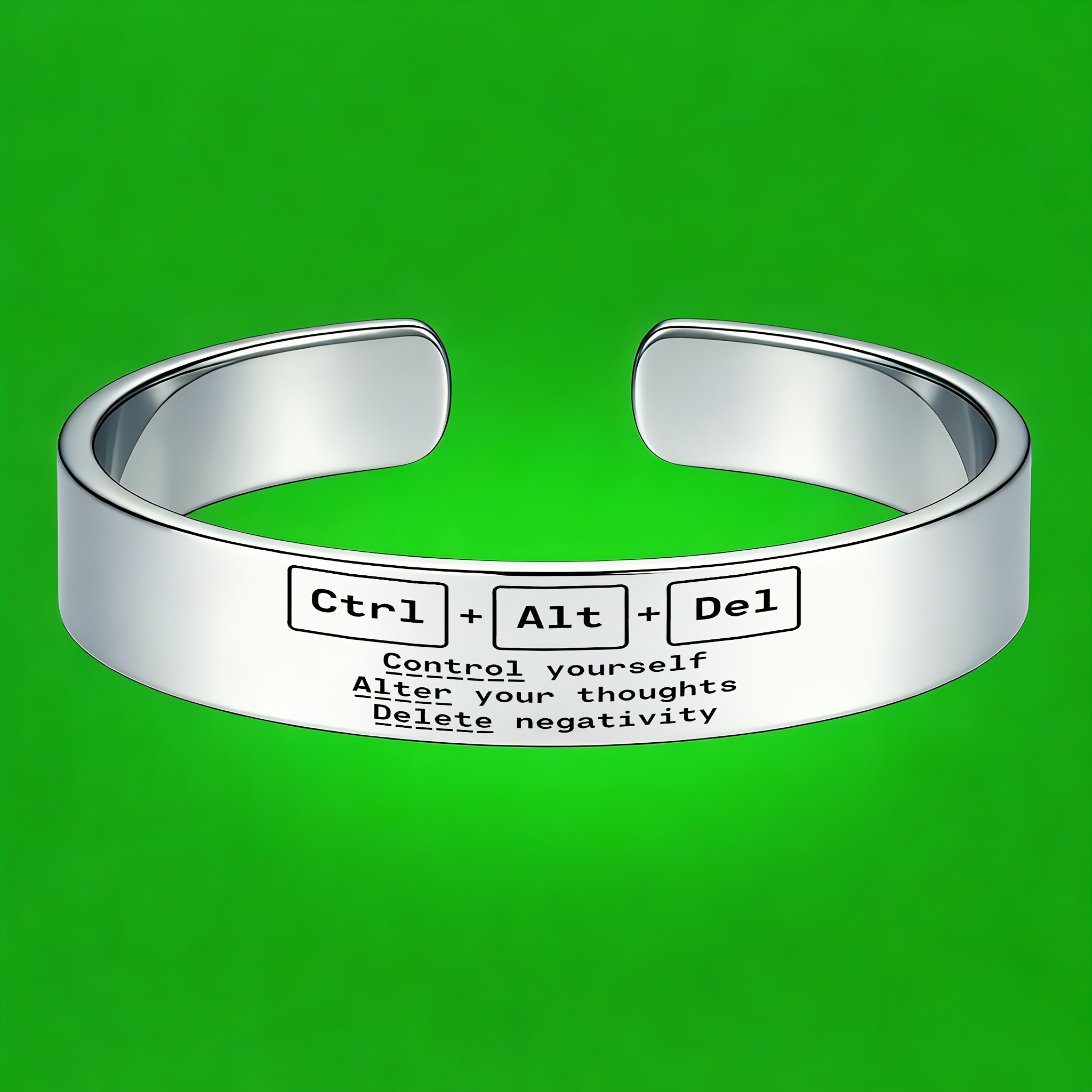 Ctrl+Alt+Del Funny Stainless Steel Open Bracelet